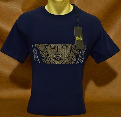 Men s Versace Medusa Style Rhinestone T-Shirt Rust Luxury Designer US Size Small