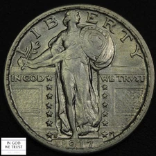 1917 S Type 2 Standing Liberty Silver Quarter 25C - Cleaned