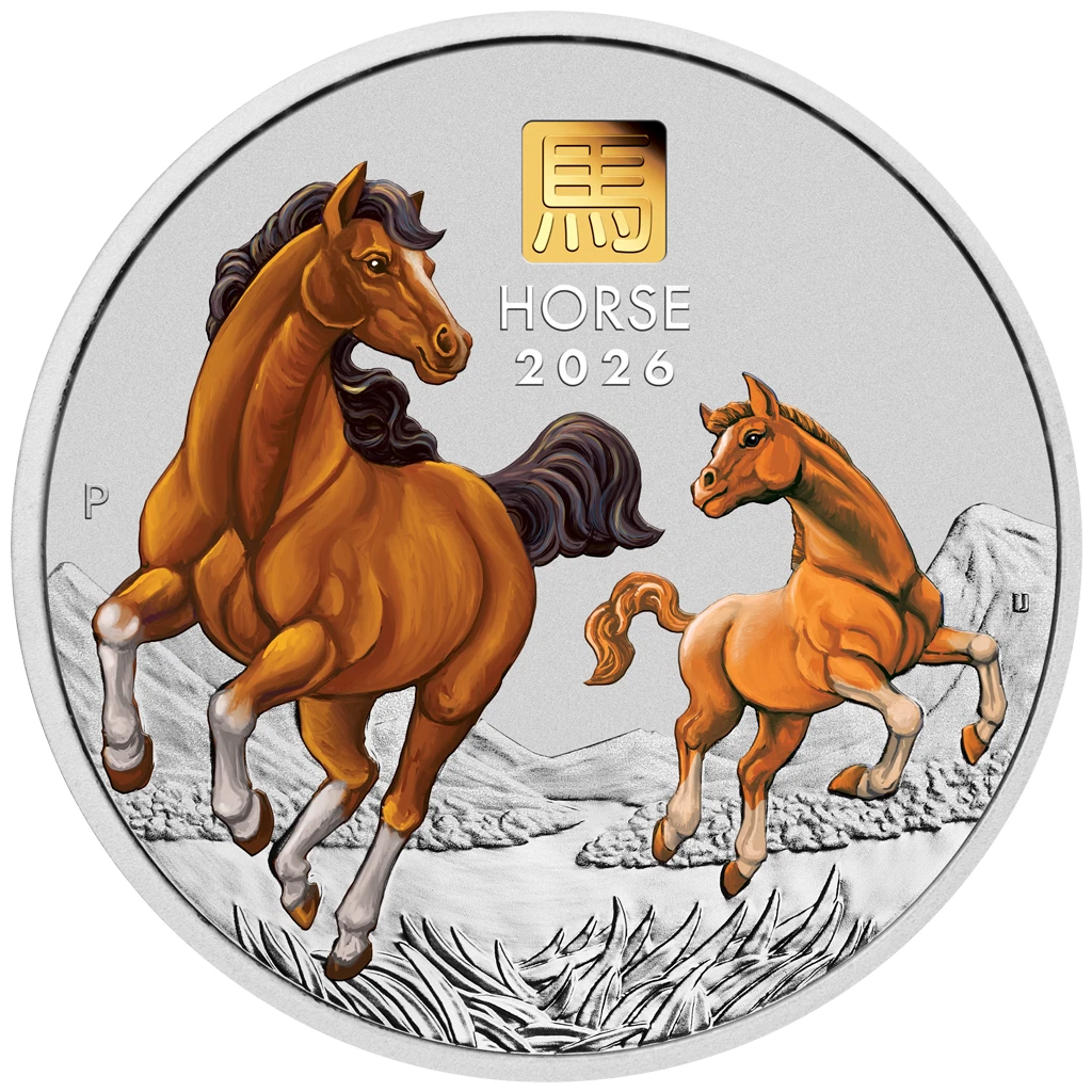 Silbermünze 1kg Jahr des Pferdes (7.) Lunar III. 2026 - Australien - ST in Farbe