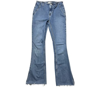Free People Vintage Style Raw Hem Blue Denim Flare Jeans Women s Size 29
