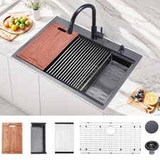33x22 Inch Black Drop In Kitchen Sink - 33 Inch Top Mount Single Bowl 9 Inch ...
