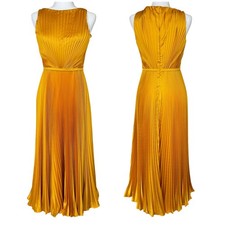 Mac Duggal NWT Satin Pleated Sleeveless A Line Dress Size 2 Chartreuse Lemon