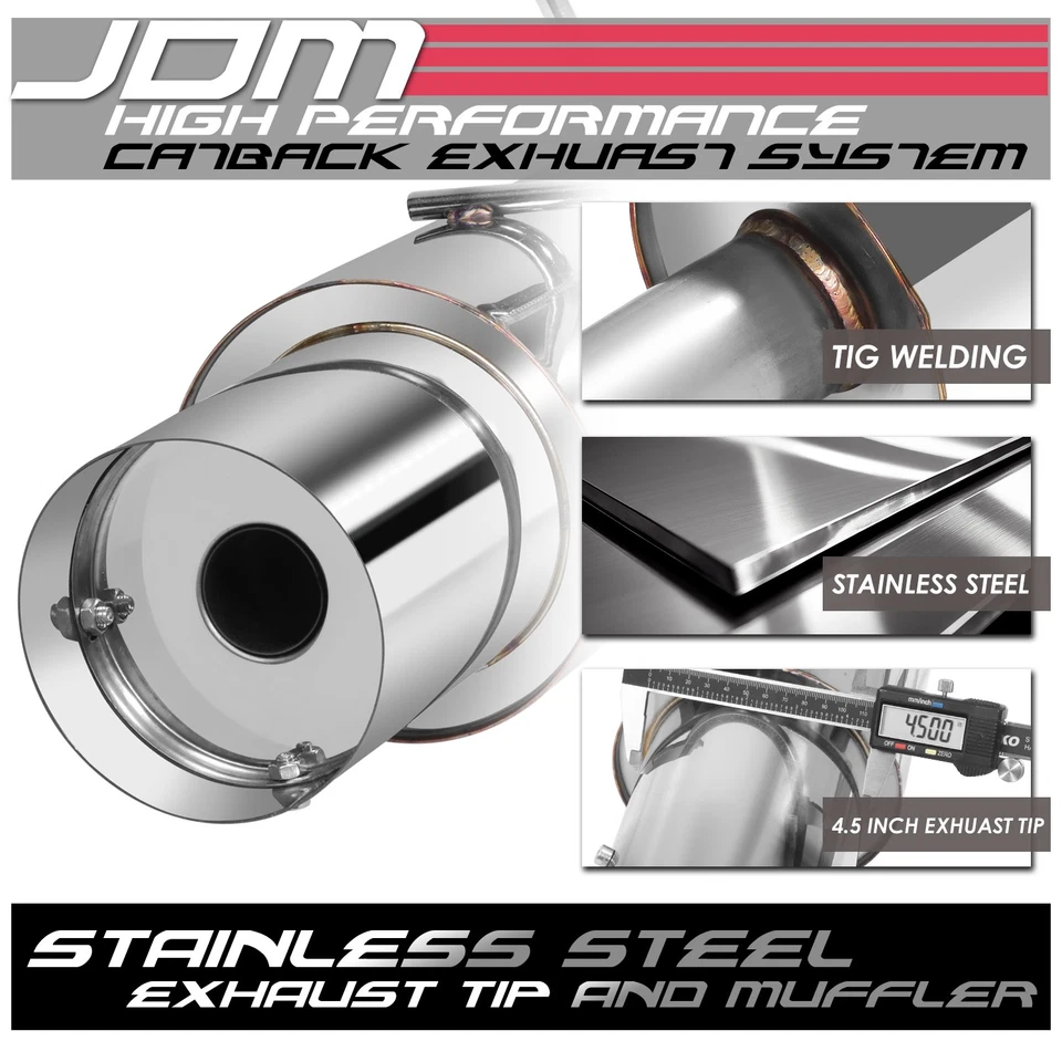 FOR 92-95 CIVIC EH EG 3DR BOLT-ON STAINLESS CATBACK EXHAUST MUFFLER 4"ROLLED TIP - Image 2 of 4