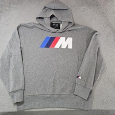 BMW M Hoodie Mens Small Gray Pullover Sweatshirt Logo Graphic Racing Motorsport