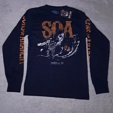Y2k Sons Of Anarchy Long Sleeve Shirt Mens Small Black Motorcycle Reaper