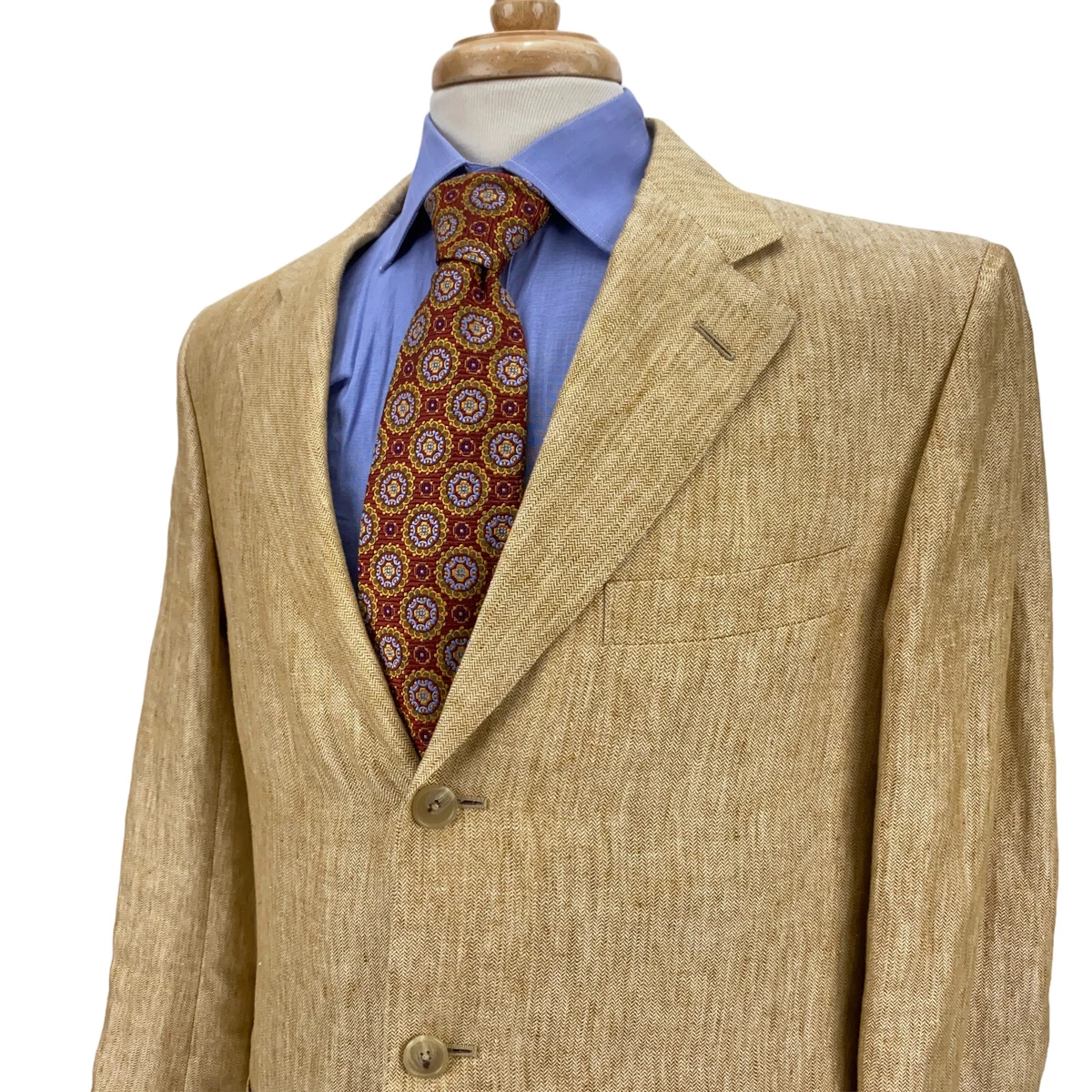 Ermenegildo Zegna Beige Tan Herringbone Hemp Linen Blazer Sport