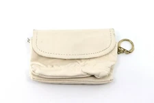White Genuine Leather Mini Skinny Coin Purse Wallet Key Chain