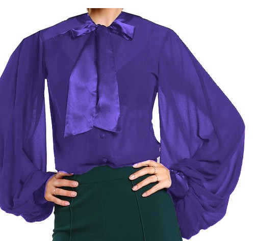 Chiffon Sheer Top Balloon Sleeve Blouse Size Long Sleeve Short Crop Mesh Top C47 - Picture 21 of 29