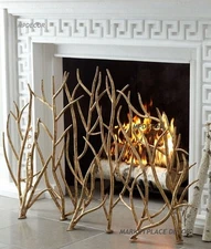Gold Branches Iron Fireplace Fire Screen Hand Forged Modern Branch Twig 47in