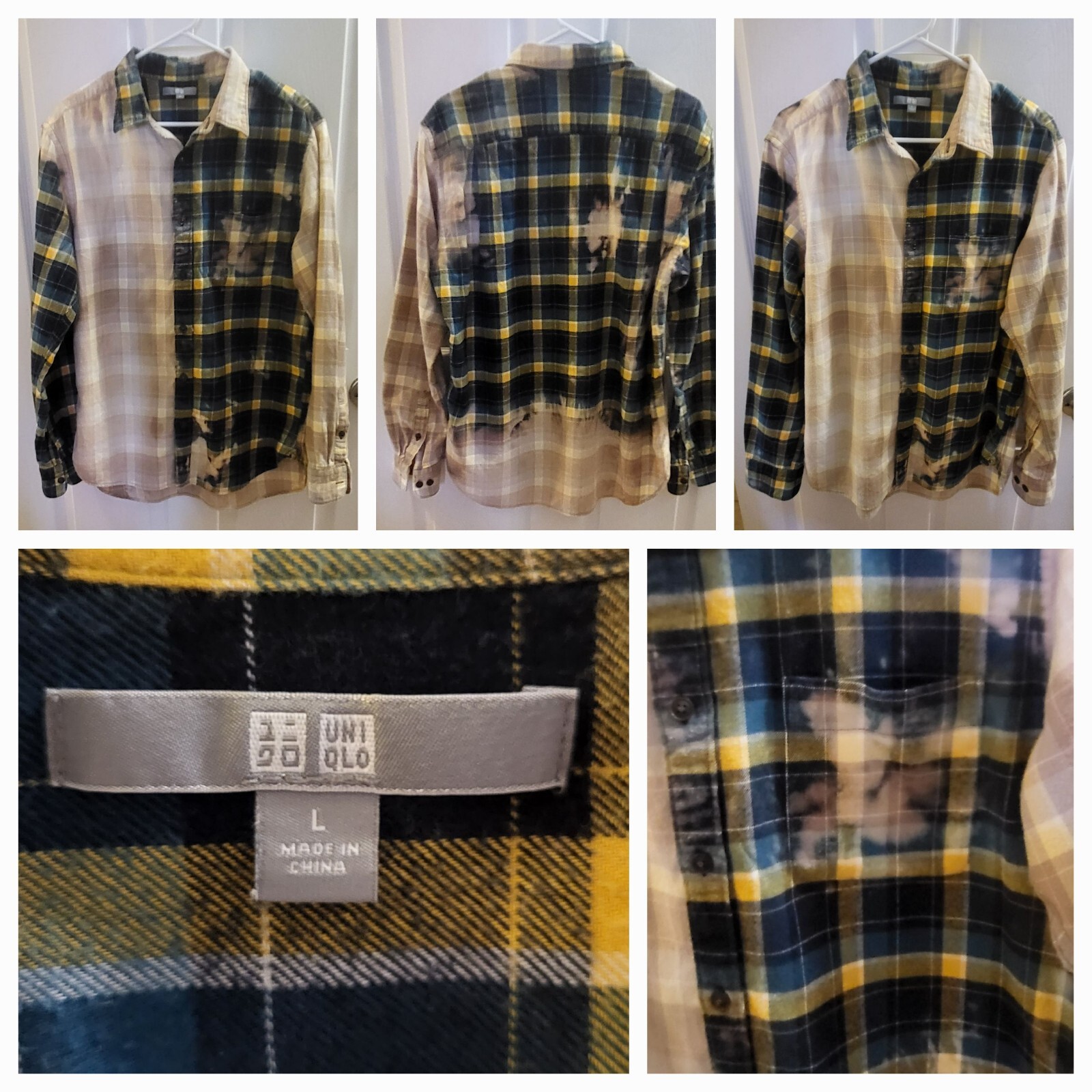 Upcycled Flannel Shirt Bleached Vintage/Grunge Look Size Large-image