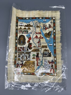 Vintage Hand Painted Papyrus Map Treasures of the Nile With Case And Certified
