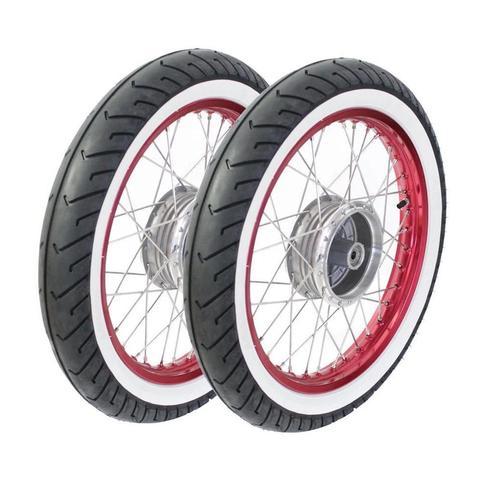 Paar Kompletträder Weißwand Reifen für Simson S51 S50 Schwalbe Star Sperber rot - Bild 1 von 1