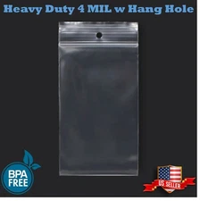 Clear 4mil Hanghole Plastic Zip Seal Bags Hang Hole Reclosable Top Lock Baggies