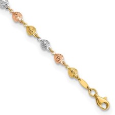 14K Tri-color Gold Polished Hearts 7.5in Bracelet Gift Gift for Mother