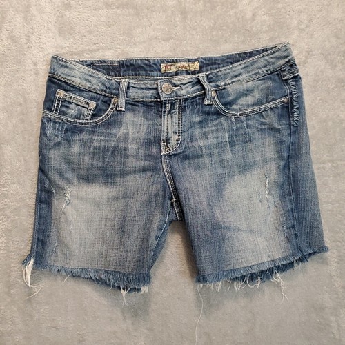 BKE BUCKLE Jean Shorts Womens Size 32 Blue Sarah Stretch Zip Cut Off Distressed