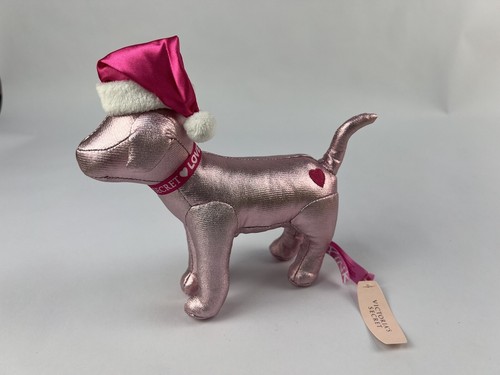 NWT Victoria's Secret Rare VS Pink Plush Dog Santa Metallic Stuffed Animal - Picture 3 of 7