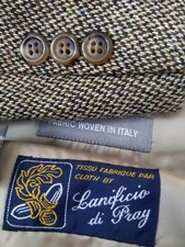 Vintage 40R Brown Tones Tweed Chevron Wool Blazer Sport Coat Jacket ITALY woven