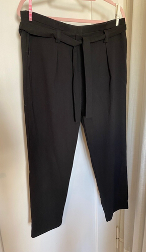 MANGO schwarz relaxed Hose Bundfalte Taschen Bindeband Gr.40