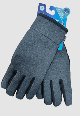 $60 Isotoner Men's Gray Black Fleece-Lined Water Repellent Tech Stretch Gloves L