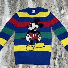 Disney 100 Mickey Sweater Kids Size Medium Striped Knit Red Green Blue