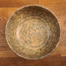 Antique Primitive Blue/White Sponge Ware 6 3/8" Cereal Bowl