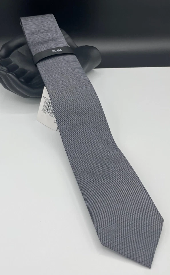 Bloomingdales The Men's Store Men's 100% Silk Tie ~ Gray ~ Solid Pattern - Image 2 of 4