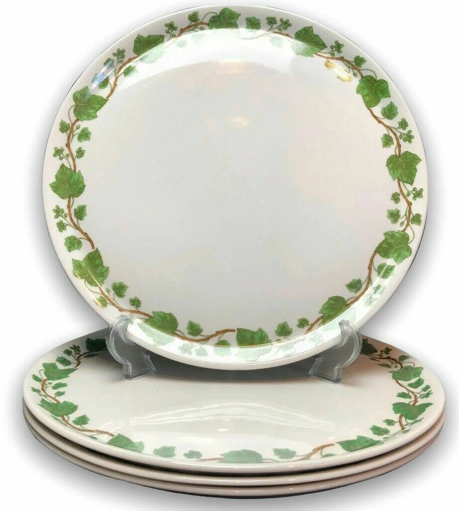 Porcelaine De Paris Charger Platter Lierre White Plate Green Ivy France 4Pc