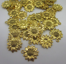 3/4" Antique Gold Tone Metal Sunflower Craft Charms Pendants 40 Pieces
