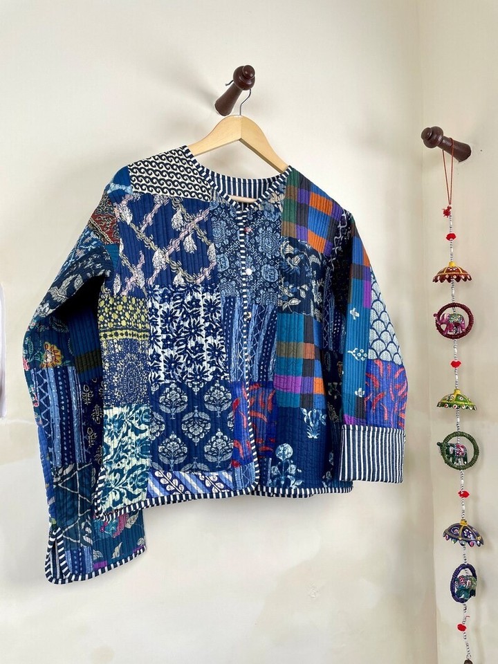 Multi Cotton Blend Patchwork Jacket Women | Multicolor Button-Up Jacket Australia main image 0