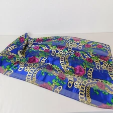 Vibrant Royal Blue w/Roses & Chain Links Space Age Inc Rectangle Scarf Polyester