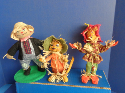 3 SCARECROW FIGURES- 2 ARE ANNALEE- FALL AUTUMN DECORATIONS