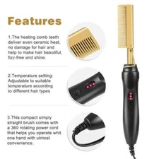 High Heat Ceramic Press Hair Straighter Comb with Dual Voltage & Auto Shut-off 