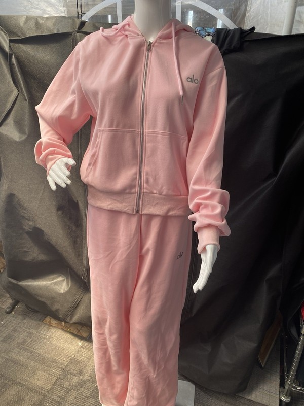 Alo Pink 2-Piece Set Zip Hoodie & Pants Juniors L Solid Long Sleeve