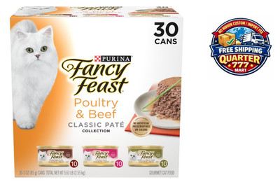 Wet Cat Food Variety Pack Poultry & Beef Classic Pate 30 Count