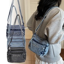 Women's Cross-Body Bags Multi-Zippered Shoulder Bag Trends Denim Messenger Bag