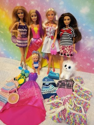Buntes Spielset  4 x Modepuppen Barbie Mattel & Co & Kleidung & Zubehör