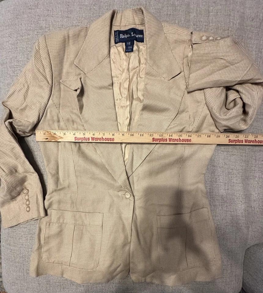 Chaqueta Blazer Ralph Lauren Mujer Marrón Tostado Pata de Gallo 1 Botón 12 Foto 3 de 4