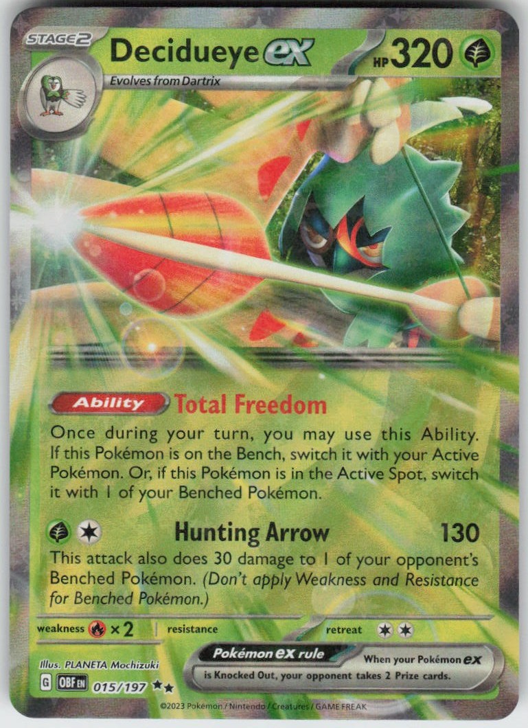 Decidueye ex 015/197 Double Rare Obsidian Flames Near Mint
