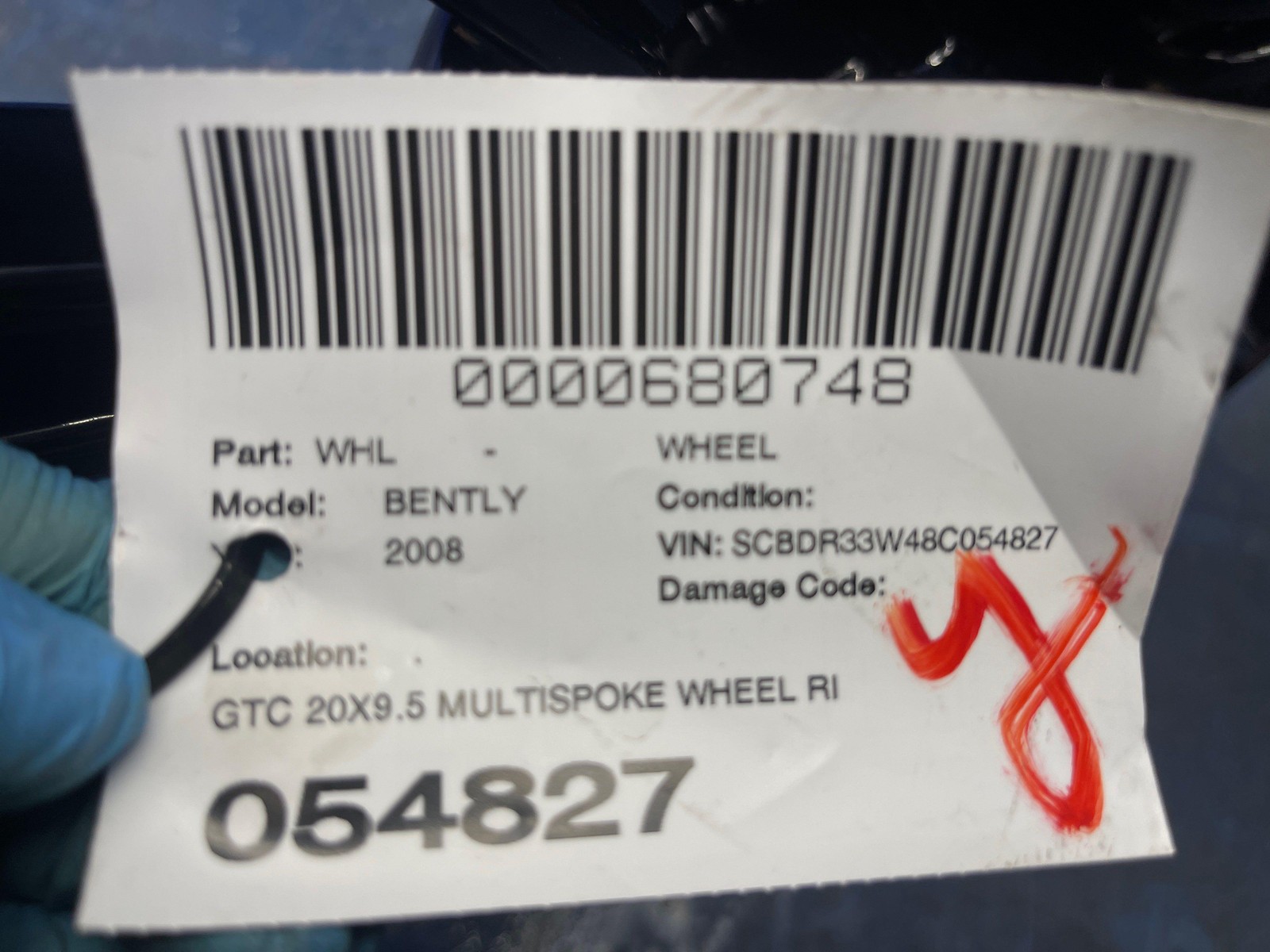 2006-2010 BENTLEY CONTINENTAL GTC 20X9.5 WHEEL RIM W/ HUB CAP *CURB RASH* OEM
