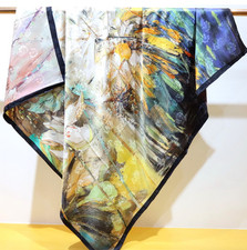 100 Silk Bandanna Scarf Square Wrap gardenia Print Shawl 108X108cm