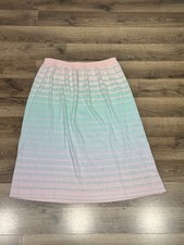 Vintage Jantzen Cotton A Line Pastel Pink Teal Striped Skirt Buttons USA 18