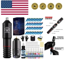 Tattoo Pen Kit - POSEIDON Wireless Tattoo Machine Kit, Tattoo Gun Kit with Ta...