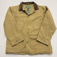 LL Bean Chore Jacket For Kids Sz L 14-16 Brown Canvas Corduroy Collar Lined 