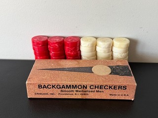 30 pc Vintage CRISLOID Backgammon Checkers (NOT Catalin Bakelite) with Box