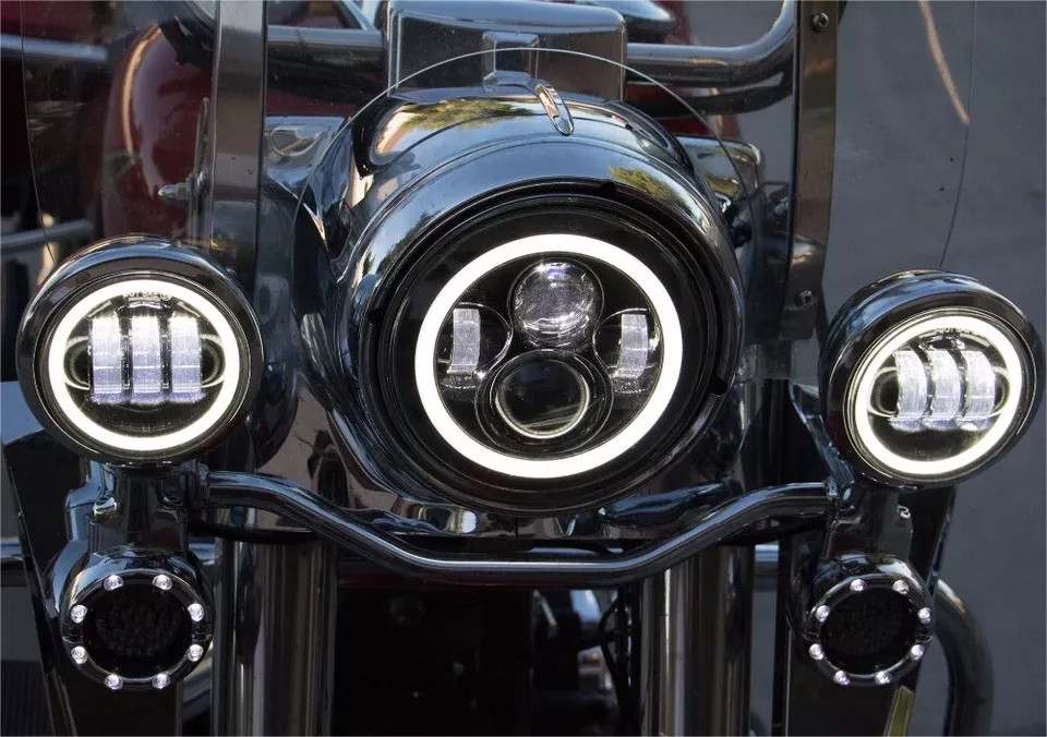 7"inch LED DRL Headlight + Passing Lights For Harley Davidson Touring Road King