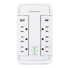 Cyber Power CSP6WSUC CYBERPOWER CSP6WSUC SURGE 800V 5-15P WALL TAP WHITE