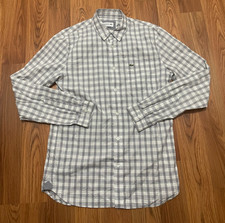 Lacoste Shirt Mens Small Gray Blue Plaid Button Down Long Sleeve Cotton