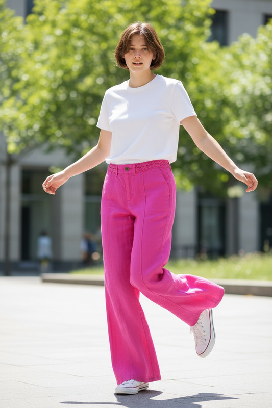 NWT $99 Habitual Pink Flambe Pintuck Flared Linen Cotton Blend Pants - Sz 6/28