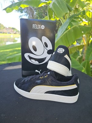 Mens  Size 6 Puma Suede X Felix The Cat Sneakers Black White Yellow 398798-01