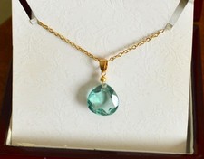 Beautiful Pear Faceted Paraba Blue Quartz Yellow Gold Pendant Handmade